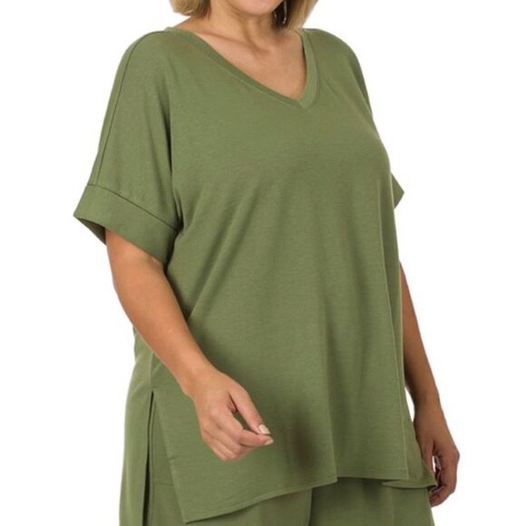 Plus size cute‎ short T-shirt set ASH OLIVE - Picture 7 of 11
